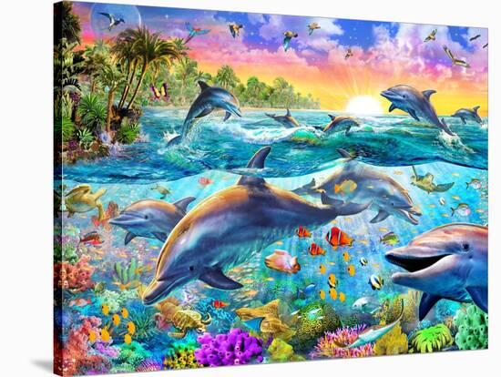 Tropical Dolphins-Adrian Chesterman-Stretched Canvas