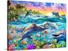 Tropical Dolphins-Adrian Chesterman-Stretched Canvas