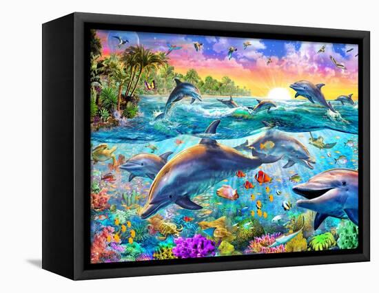 Tropical Dolphins-Adrian Chesterman-Framed Stretched Canvas