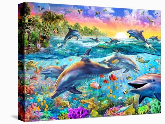 Tropical Dolphins-Adrian Chesterman-Stretched Canvas