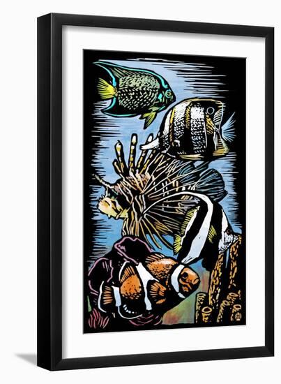 Tropical Fish - Scratchboard-Lantern Press-Framed Art Print