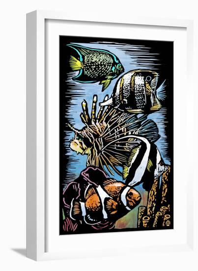 Tropical Fish - Scratchboard-Lantern Press-Framed Art Print