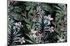Tropical Floral Print. Variety of Jungle and Island Flowers in Bouquets in a Dark Exotic Print. All-rosapompelmo-Mounted Art Print