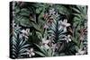 Tropical Floral Print. Variety of Jungle and Island Flowers in Bouquets in a Dark Exotic Print. All-rosapompelmo-Stretched Canvas