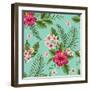 Tropical Floral Seamless Pattern with Plumeria and Hibiscus Flowers-hoverfly-Framed Art Print