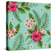 Tropical Floral Seamless Pattern with Plumeria and Hibiscus Flowers-hoverfly-Stretched Canvas