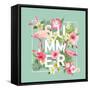 Tropical Flowers Background. Summer Design. Vector. Flamingo. T-Shirt Fashion Graphic. Exotic.-woodhouse-Framed Stretched Canvas