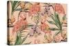 Tropical Flowers, Palm Leaves, Jungle Plants, Orchid, Bird of Paradise Flower, Pink Flamingos, Seam-NataliaKo-Stretched Canvas