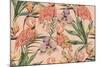 Tropical Flowers, Palm Leaves, Jungle Plants, Orchid, Bird of Paradise Flower, Pink Flamingos, Seam-NataliaKo-Mounted Art Print