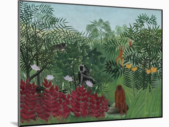 Tropical Forest with Monkeys, by Henri Rousseau, 1910, French painting,-Henri Rousseau-Mounted Art Print