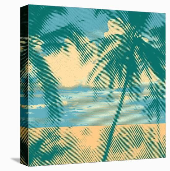 Tropical Idyllic Landscape with Palms Trees and Beach. Vector Illustration.-jumpingsack-Stretched Canvas