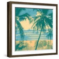 Tropical Idyllic Landscape with Palms Trees and Beach. Vector Illustration.-jumpingsack-Framed Art Print