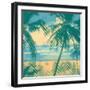 Tropical Idyllic Landscape with Palms Trees and Beach. Vector Illustration.-jumpingsack-Framed Art Print