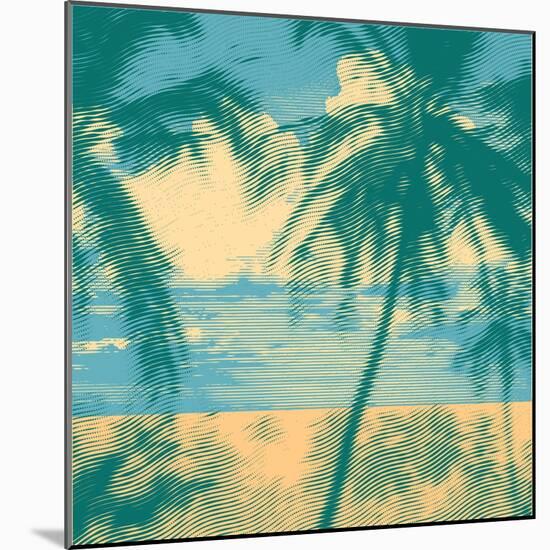Tropical Idyllic Landscape with Palms Trees and Beach. Vector Illustration.-jumpingsack-Mounted Art Print