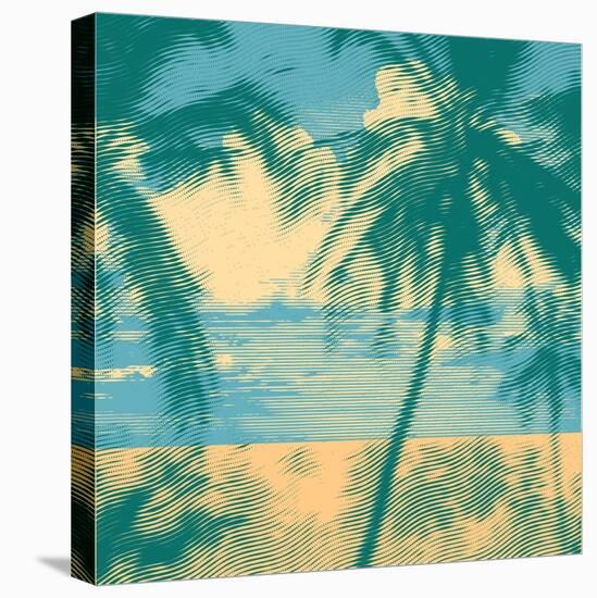 Tropical Idyllic Landscape with Palms Trees and Beach. Vector Illustration.-jumpingsack-Stretched Canvas