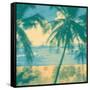Tropical Idyllic Landscape with Palms Trees and Beach. Vector Illustration.-jumpingsack-Framed Stretched Canvas