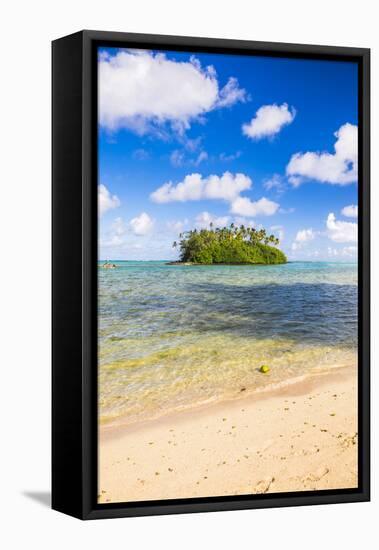 Tropical Island of Motu Taakoka Covered in Palm Trees in Muri Lagoon, Rarotonga, Cook Islands-Matthew Williams-Ellis-Framed Stretched Canvas