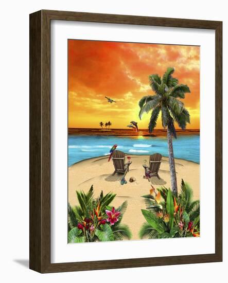 Tropical Island Sunset-Messina Graphix-Framed Giclee Print