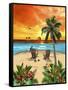 Tropical Island Sunset-Messina Graphix-Framed Stretched Canvas