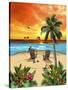 Tropical Island Sunset-Messina Graphix-Stretched Canvas