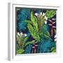 Tropical Jungle Seamless Pattern on Dark Blue Background-Anton V Tokarev-Framed Art Print