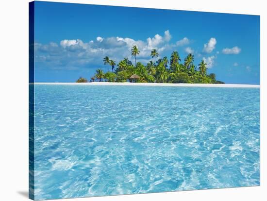 Tropical lagoon with palm island, Maldives-Frank Krahmer-Stretched Canvas