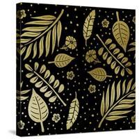 Tropical Leaf Pattern Gold-Ashley Santoro-Stretched Canvas