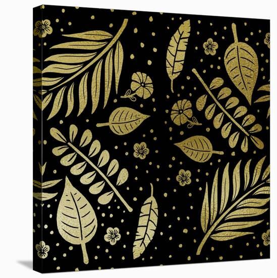 Tropical Leaf Pattern Gold-Ashley Santoro-Stretched Canvas