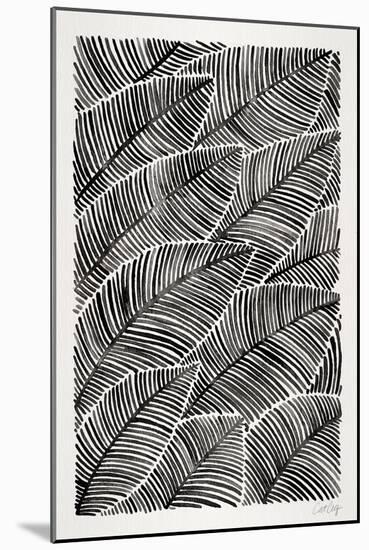 Tropical Leaves in Black-Cat Coquillette-Mounted Art Print