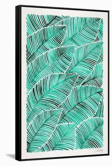 Tropical Leaves in Turquoise-Cat Coquillette-Framed Stretched Canvas