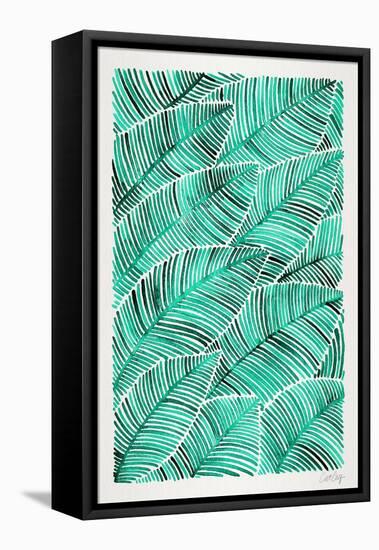 Tropical Leaves in Turquoise-Cat Coquillette-Framed Stretched Canvas