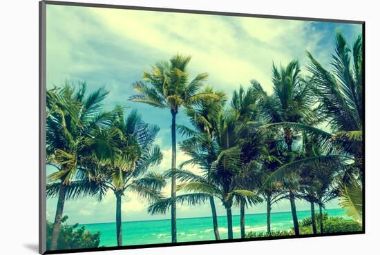 Tropical Palm Trees on the Miami Beach near the Ocean, Florida, Usa, Retro Styled-EllenSmile-Mounted Photographic Print