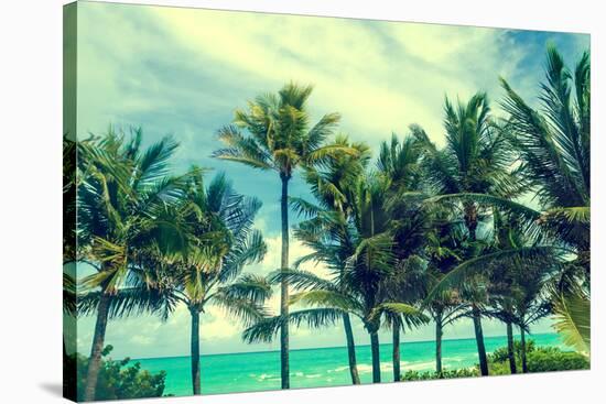 Tropical Palm Trees on the Miami Beach near the Ocean, Florida, Usa, Retro Styled-EllenSmile-Stretched Canvas