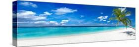 Tropical Paradise Beach with White Sand and Coco Palms Travel Tourism Wide Panorama Background Conc-stockphoto-graf-Stretched Canvas