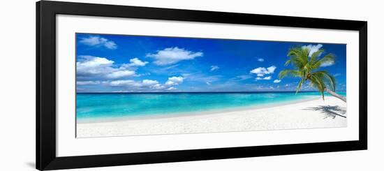 Tropical Paradise Beach with White Sand and Coco Palms Travel Tourism Wide Panorama Background Conc-stockphoto-graf-Framed Photographic Print