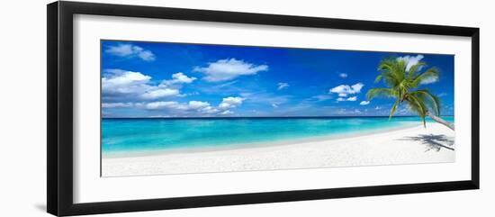 Tropical Paradise Beach with White Sand and Coco Palms Travel Tourism Wide Panorama Background Conc-stockphoto-graf-Framed Photographic Print