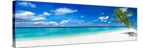 Tropical Paradise Beach with White Sand and Coco Palms Travel Tourism Wide Panorama Background Conc-stockphoto-graf-Stretched Canvas