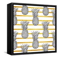 Tropical Pineapple Pattern with Gold Stripes-vavavka-Framed Stretched Canvas