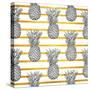 Tropical Pineapple Pattern with Gold Stripes-vavavka-Stretched Canvas