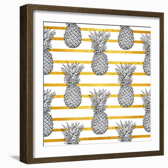 Tropical Pineapple Pattern with Gold Stripes-vavavka-Framed Art Print