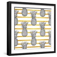Tropical Pineapple Pattern with Gold Stripes-vavavka-Framed Art Print