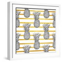 Tropical Pineapple Pattern with Gold Stripes-vavavka-Framed Art Print