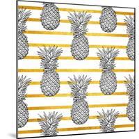 Tropical Pineapple Pattern with Gold Stripes-vavavka-Mounted Art Print