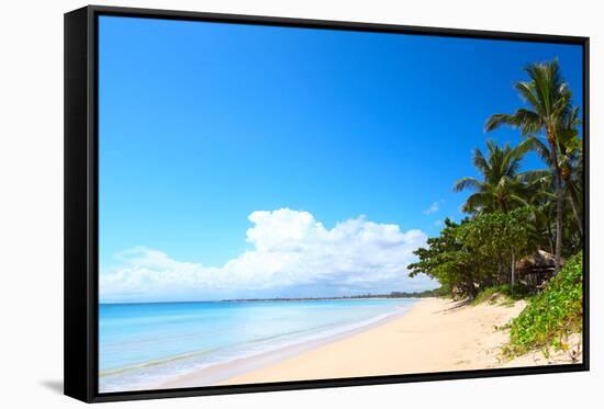 Tropical Sandy Beach with Palm Trees at Sunny Day. South of Bali, Jimbaran Beach-Dudarev Mikhail-Framed Stretched Canvas