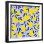 Tropical Seamless Pattern with Yellow Lemons on the Blue Background. Fruit Repeated Background. Vec-Utro_na_more-Framed Photographic Print