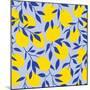 Tropical Seamless Pattern with Yellow Lemons on the Blue Background. Fruit Repeated Background. Vec-Utro_na_more-Mounted Photographic Print