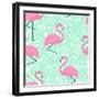 Tropical Trendy Seamless Pattern with Pink Flamingos and Mint Green Palm Leaves. Exotic Hawaii Art-in_dies_magis-Framed Art Print