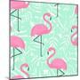 Tropical Trendy Seamless Pattern with Pink Flamingos and Mint Green Palm Leaves. Exotic Hawaii Art-in_dies_magis-Mounted Art Print