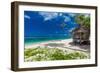 Tropical Vibrant Natural Beach on Samoa Island with Palm Tree and Fale-Martin Valigursky-Framed Photographic Print