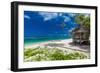 Tropical Vibrant Natural Beach on Samoa Island with Palm Tree and Fale-Martin Valigursky-Framed Photographic Print